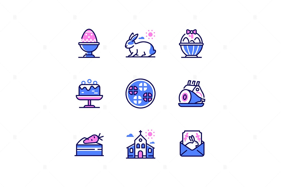 复活节现代线条设计风格图标集 Easter Modern Line Design Style Icons Set