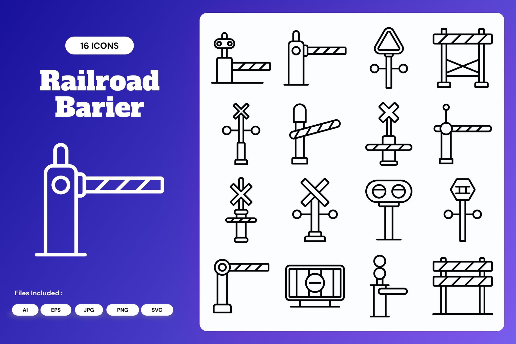 铁路护栏图标 Railroad Barrier Icons
