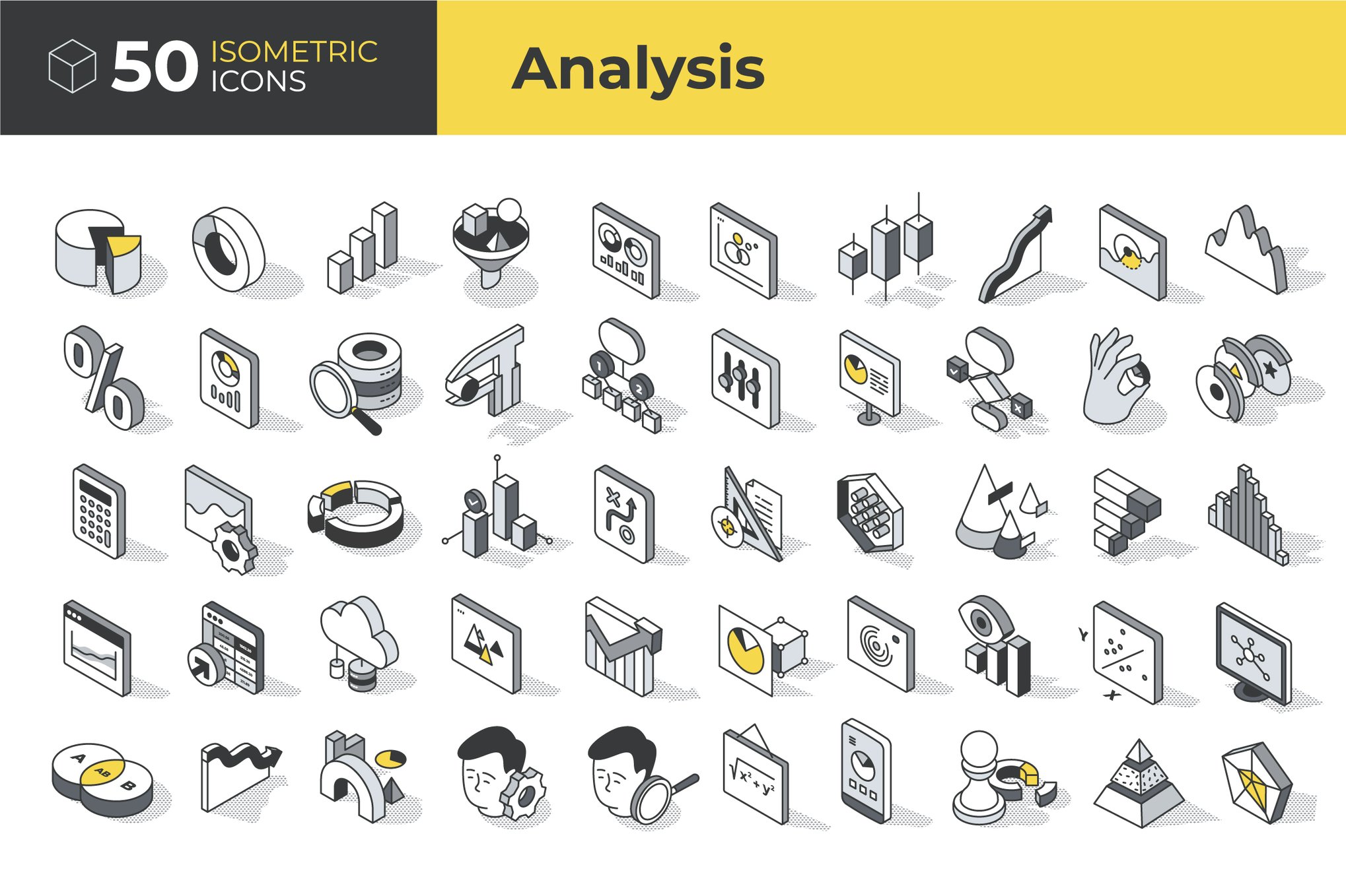 分析等距与物品图标 50 Analysis Isometric Icons