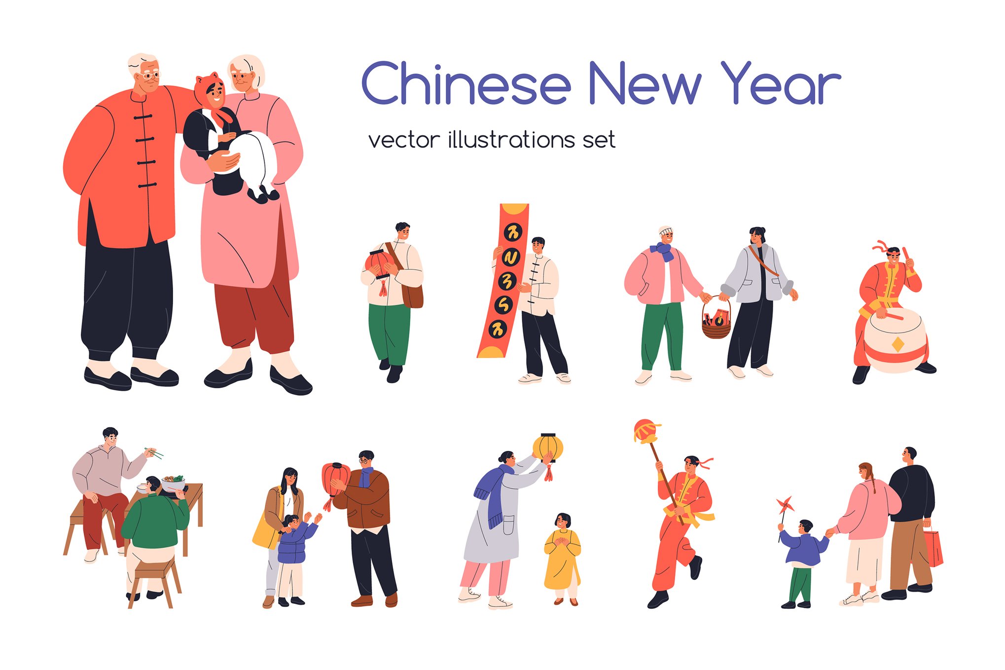 庆祝中国新年系列节日插画插图元素