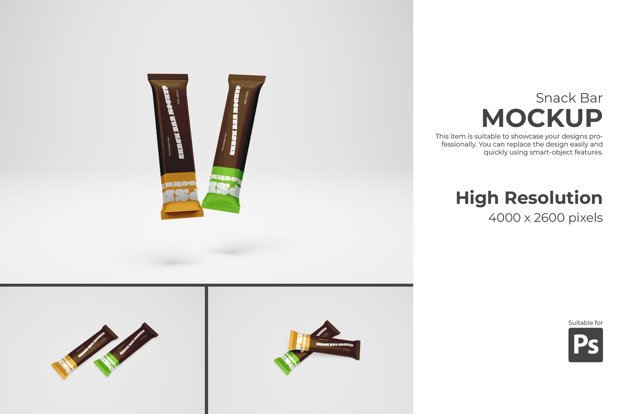 零食包装袋模型样机 Snack Bar Mockup
