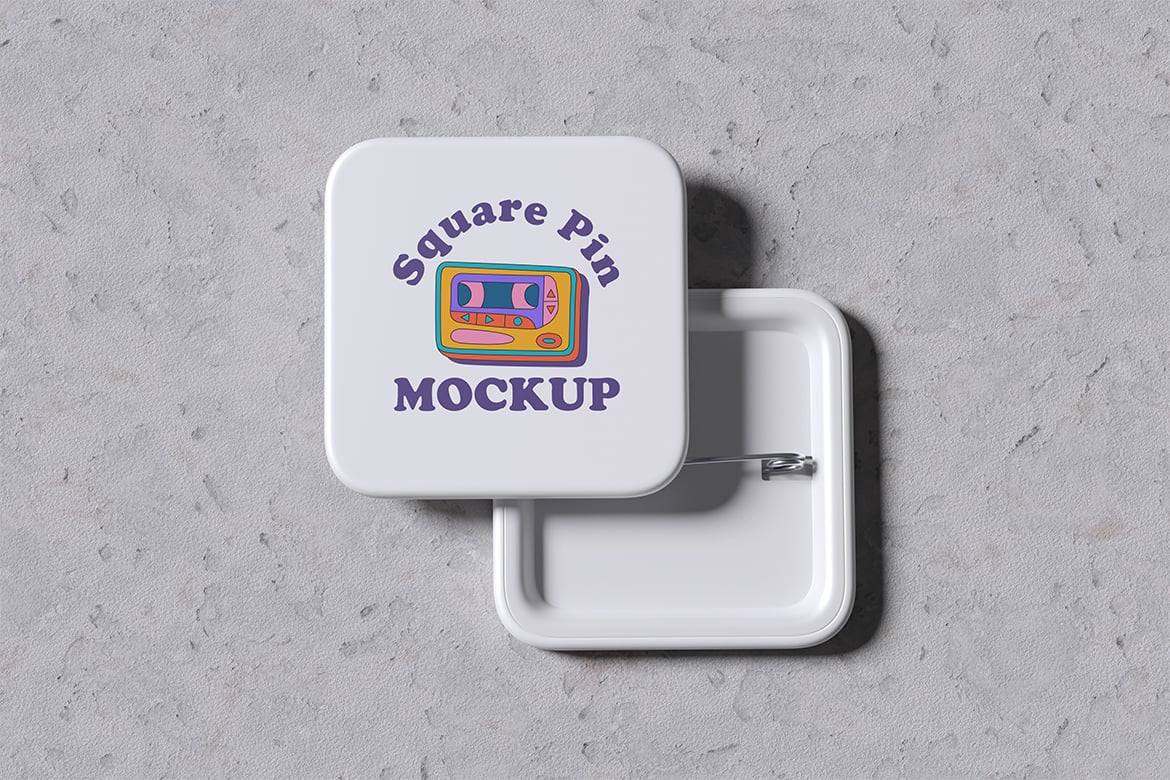 方形徽章模型样机  Square Pin Mockup