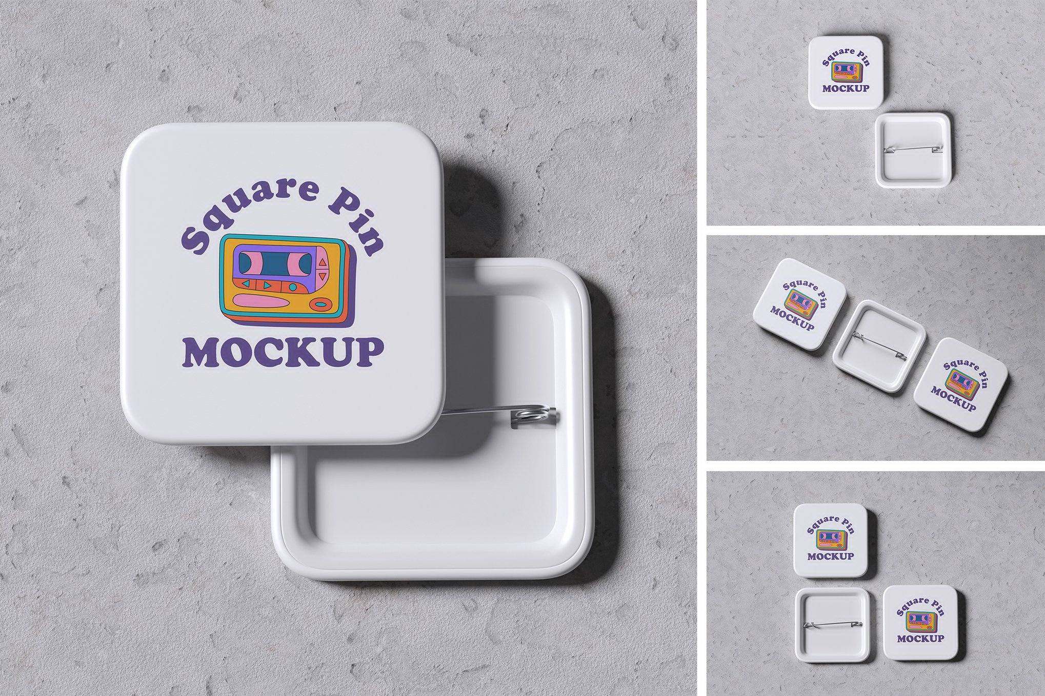 方形徽章模型样机  Square Pin Mockup
