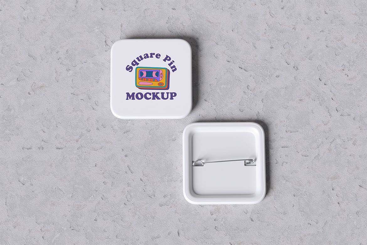 方形徽章模型样机  Square Pin Mockup