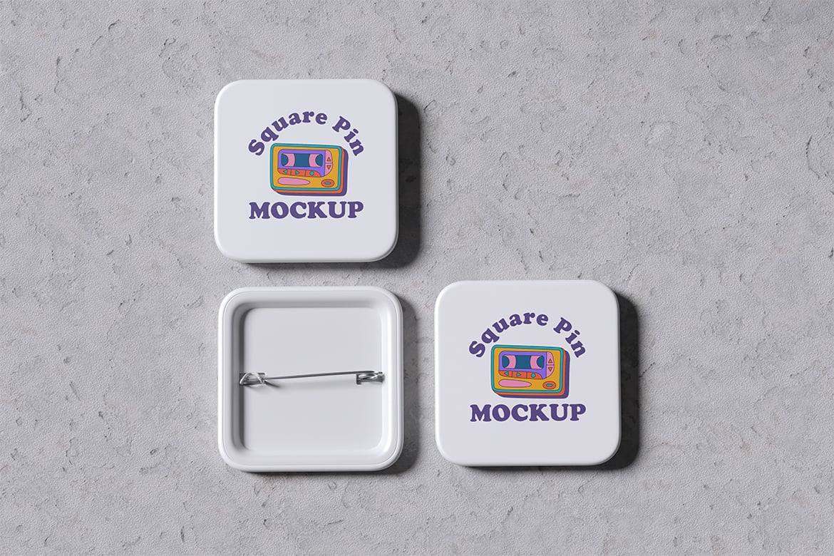 方形徽章模型样机  Square Pin Mockup