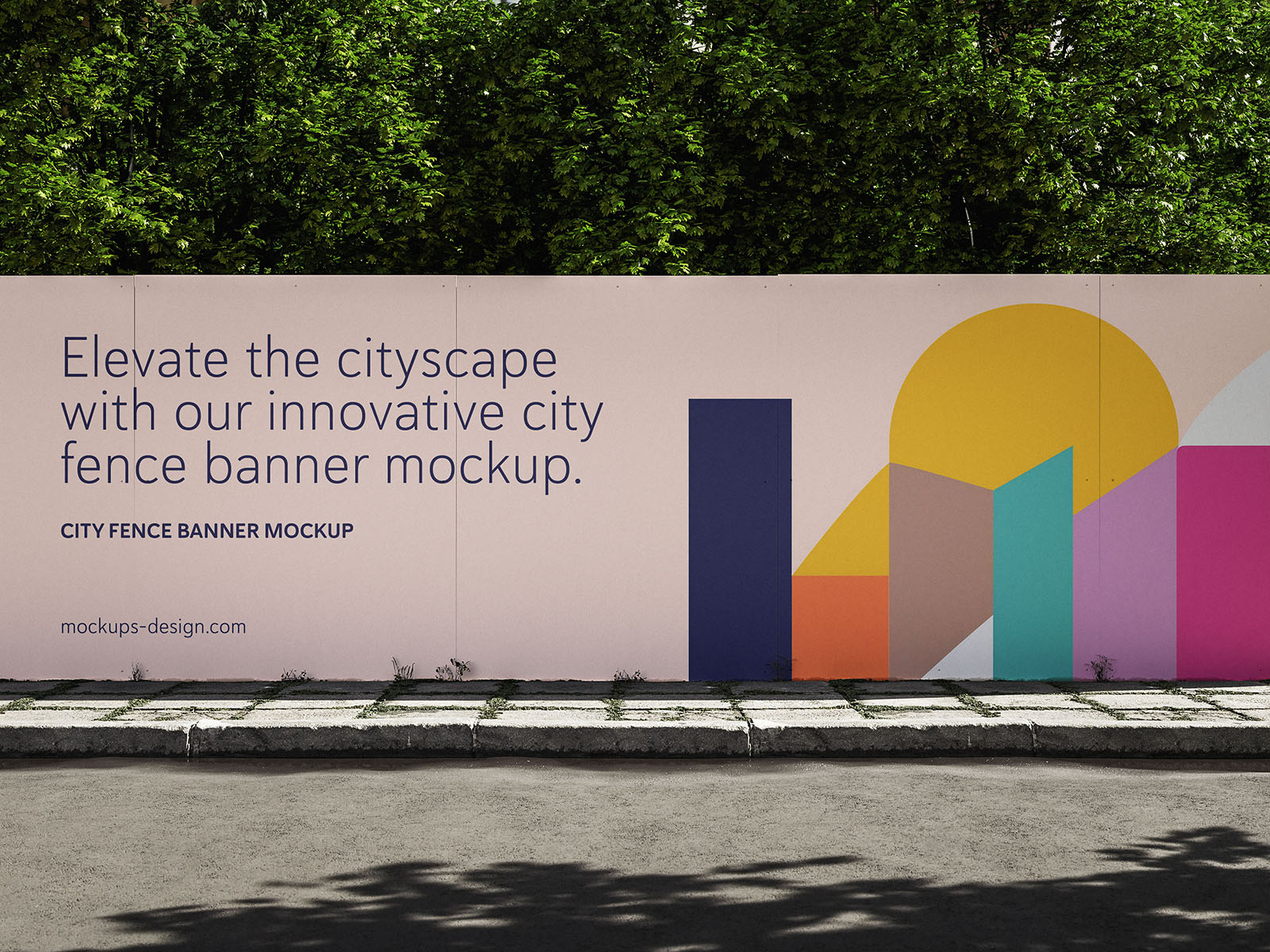 城市围栏横幅PSD模型样机 City fence banner mockup