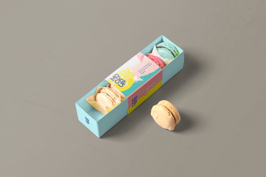 马卡龙的食物盒模型样机 (PSD)