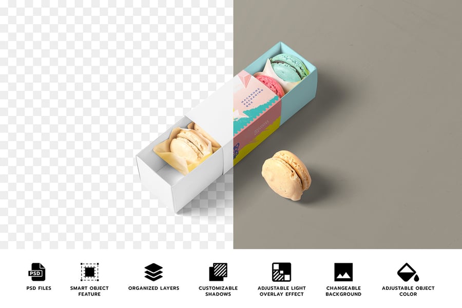 马卡龙的食物盒模型样机 (PSD)