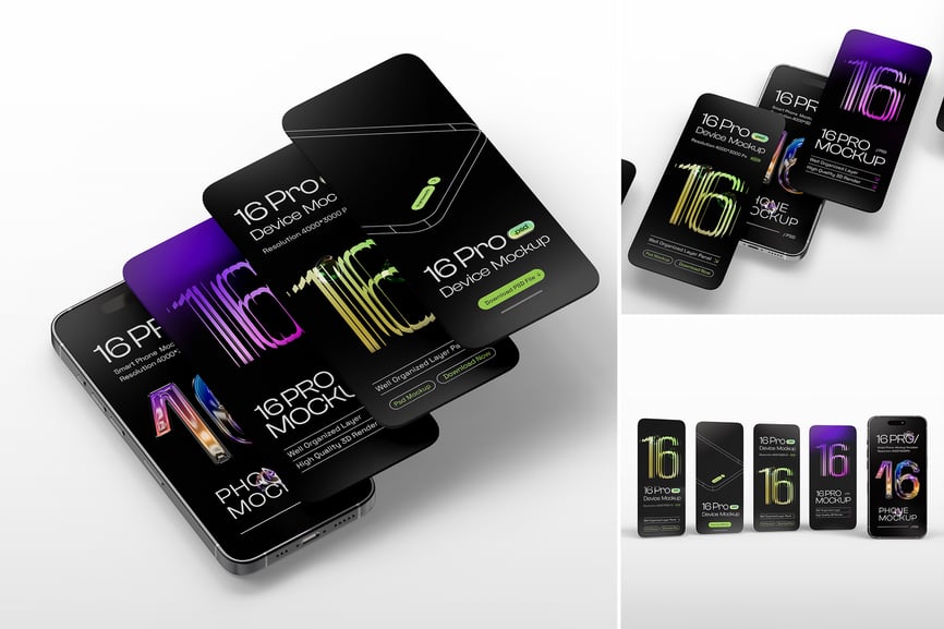 iPhone 16 Pro手机模型集样机 (PSD)