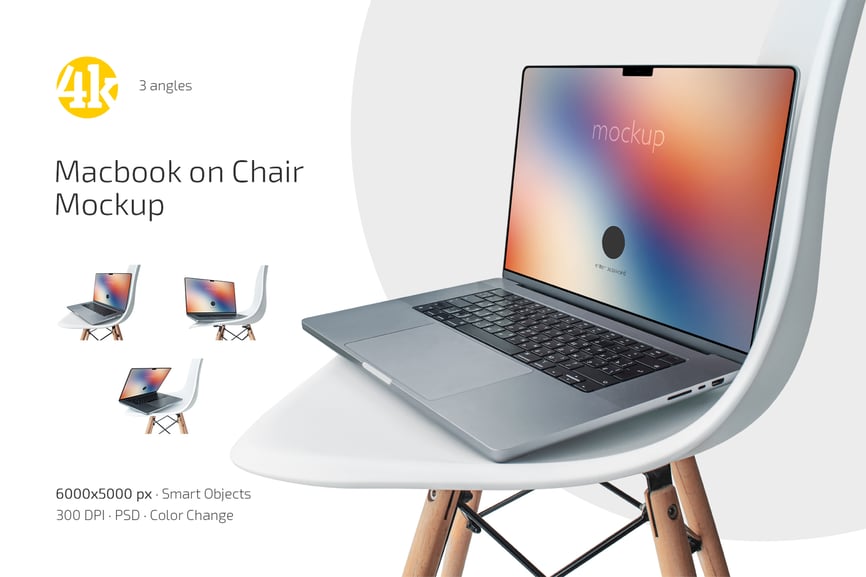 MacBook在椅子模型套装样机 (PSD)