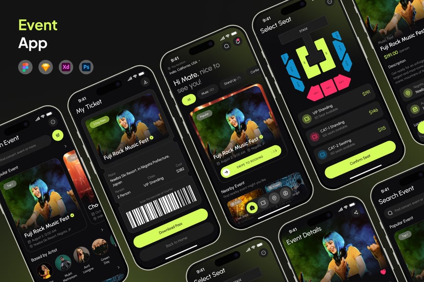比赛事件应用APP UI KIT (FIG,PSD,SKETCH,XD)