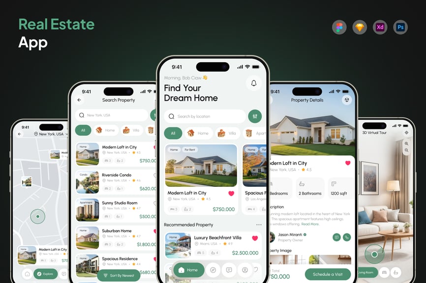 房地产应用APP UI KIT (FIG,PSD,SKETCH,XD)