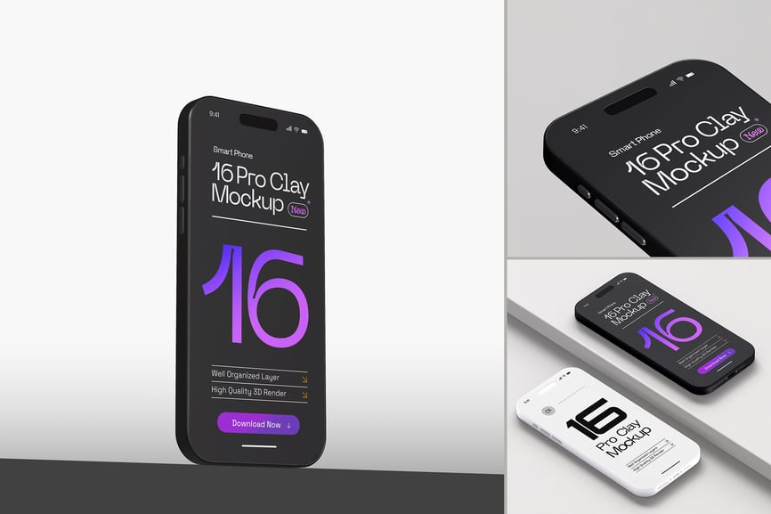 iPhone 16 Pro模型集手机样机 (PSD)