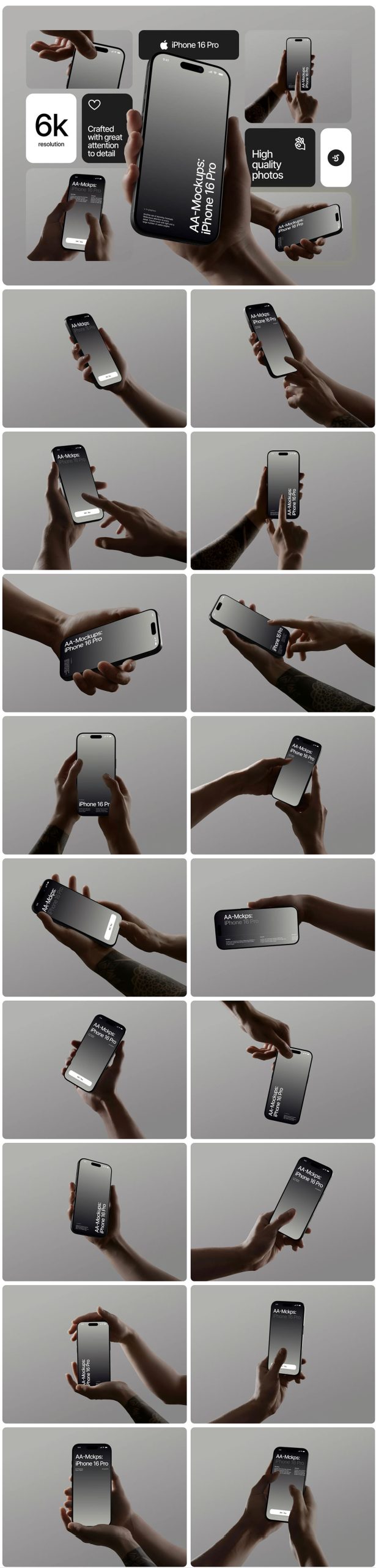 手持 iPhone 16 Pro 手机样机展示大合集（PSD,Sketch,Fig）