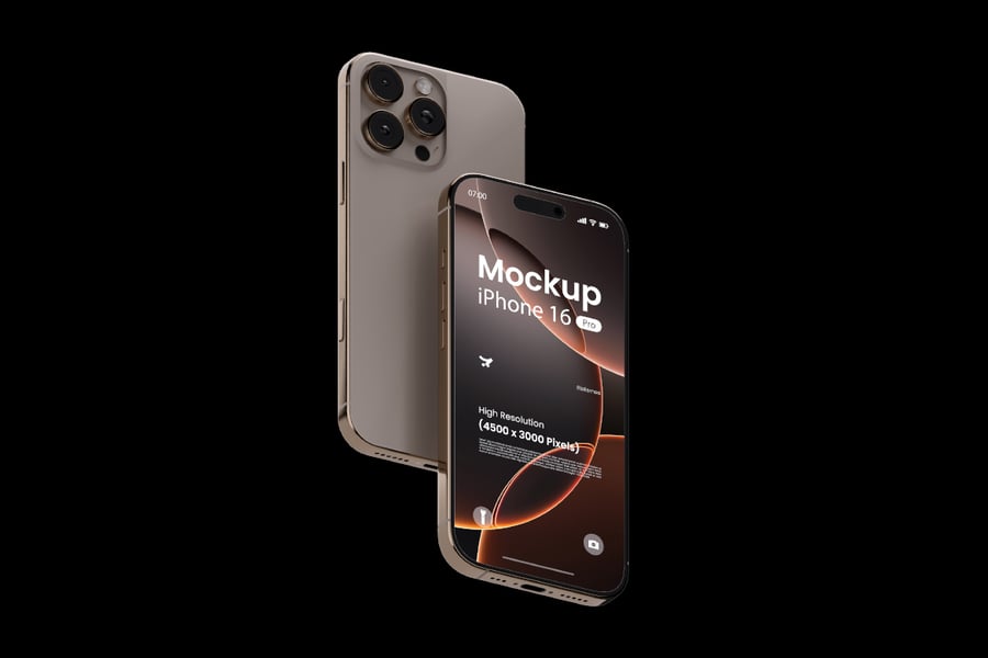 iPhone 16 Pro（沙漠钛）手机模型样机 (PSD)