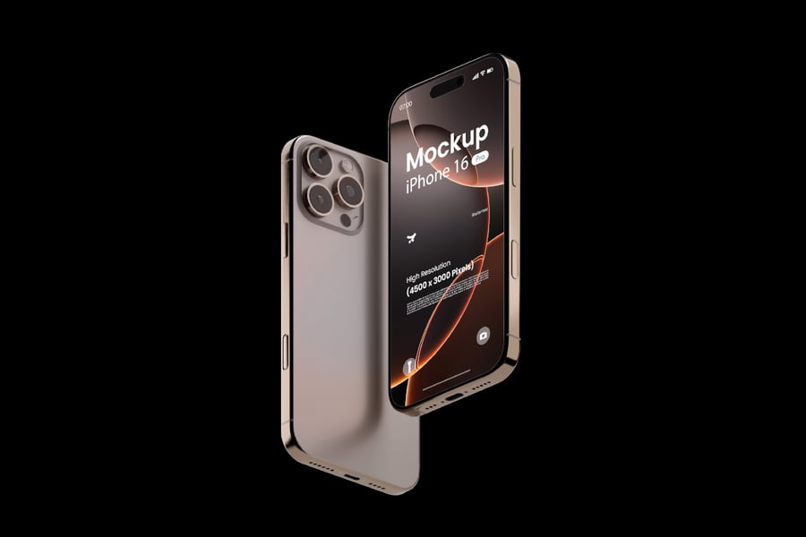 iPhone 16 Pro（沙漠钛）手机模型样机 (PSD)