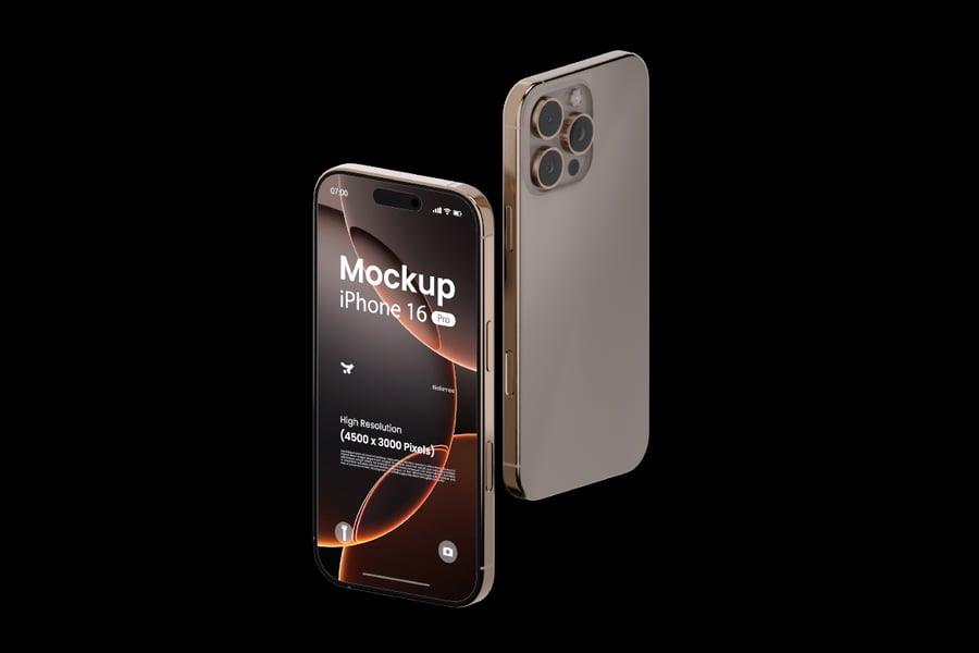 iPhone 16 Pro（沙漠钛）手机模型样机 (PSD)
