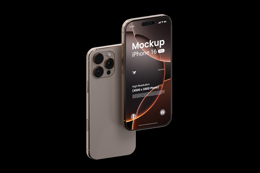 iPhone 16 Pro（沙漠钛）手机模型样机 (PSD)