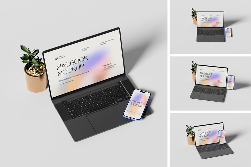 MacBook笔记本和iPhone手机模型样机 (PSD,PDF)