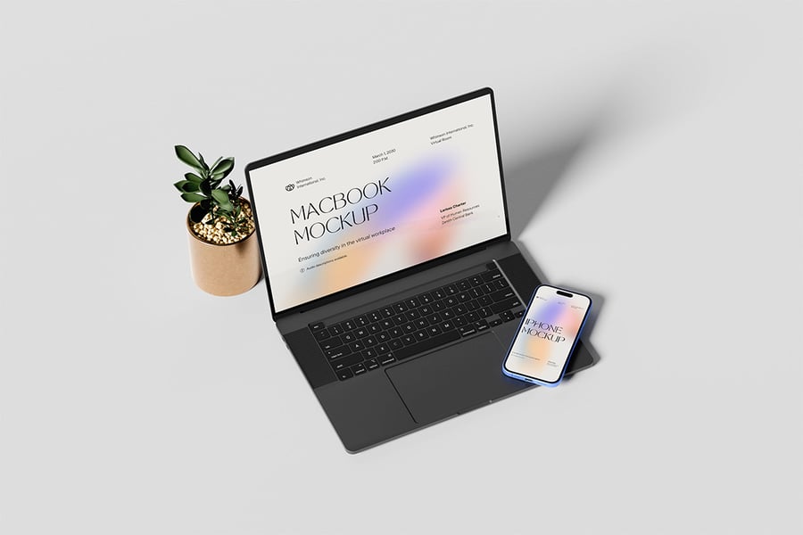 MacBook笔记本和iPhone手机模型样机 (PSD,PDF)