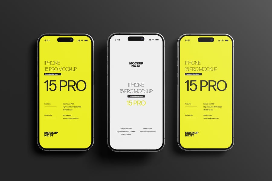 iPhone 15 Pro手机模型集样机 (PSD)
