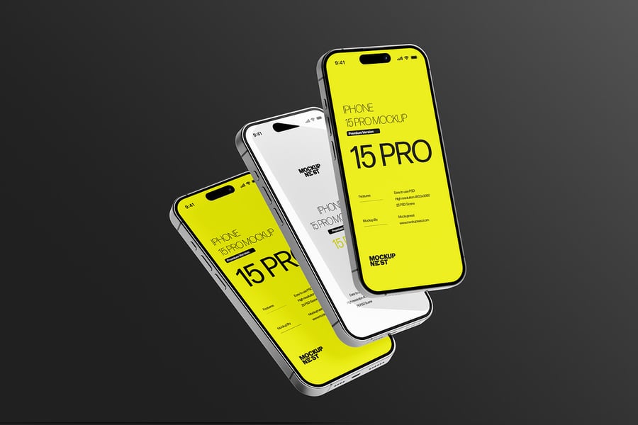 iPhone 15 Pro手机模型集样机 (PSD)