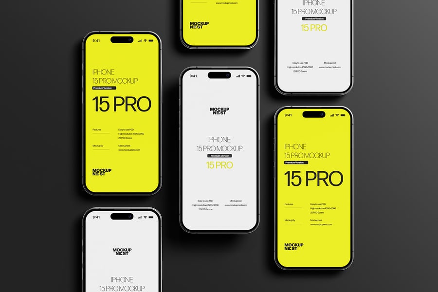 iPhone 15 Pro手机模型集样机 (PSD)
