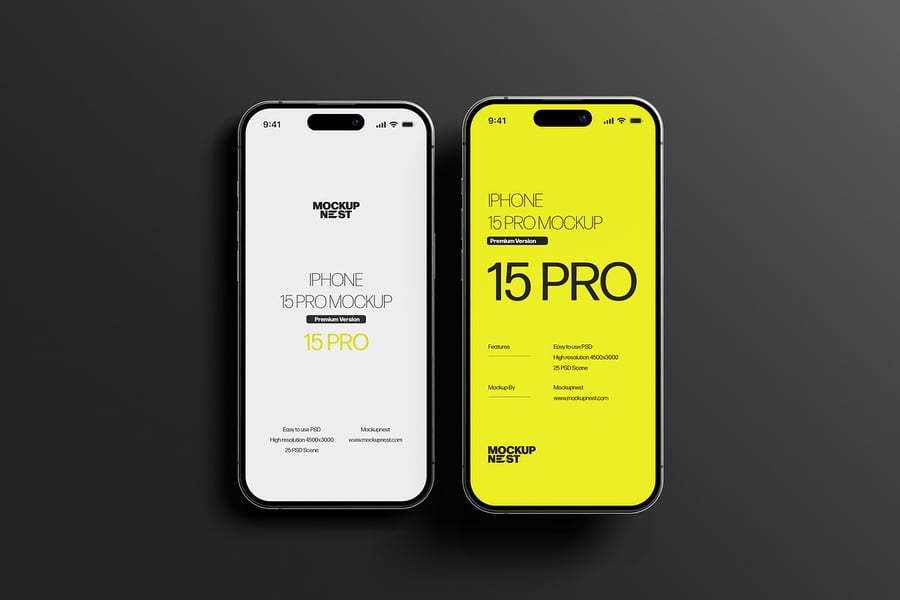 iPhone 15 Pro手机模型集样机 (PSD)