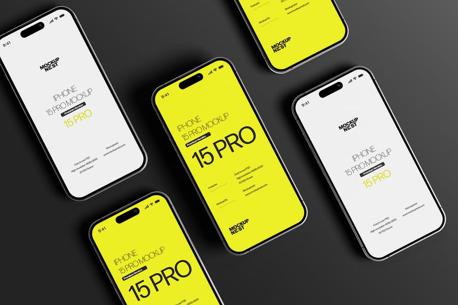 iPhone 15 Pro手机模型集样机 (PSD)