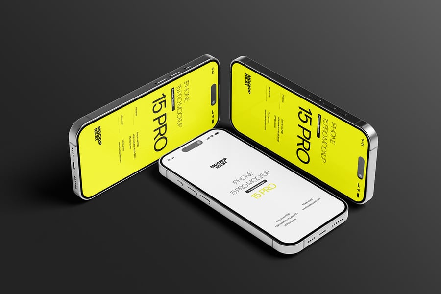 iPhone 15 Pro手机模型集样机 (PSD)