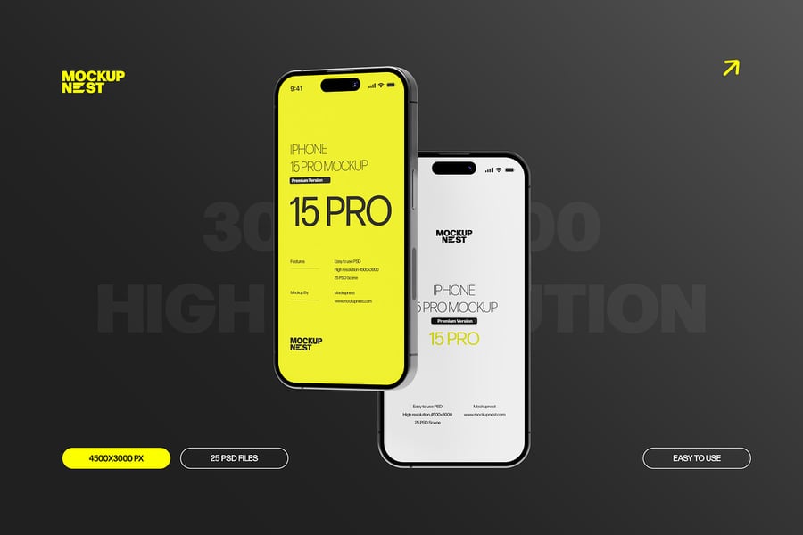 iPhone 15 Pro手机模型集样机 (PSD)