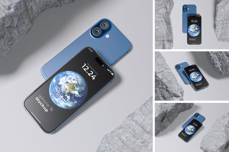 iPhone 16手机模型样机 (PSD,PDF)