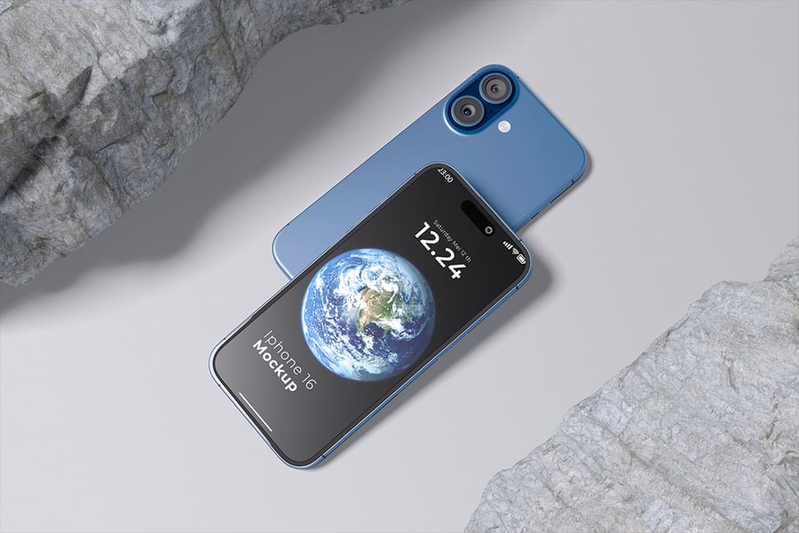 iPhone 16手机模型样机 (PSD,PDF)