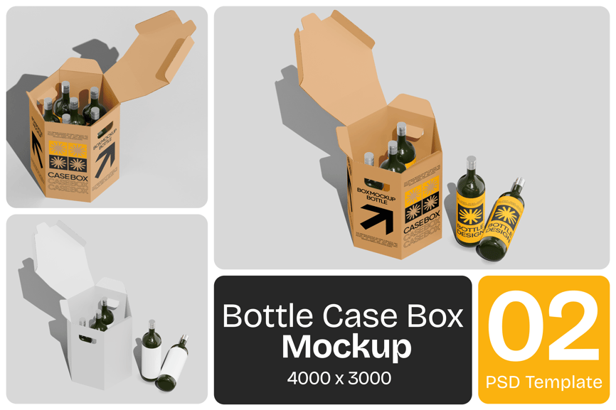 瓶子盒模型样机 (PSD) bottle case box mockup
