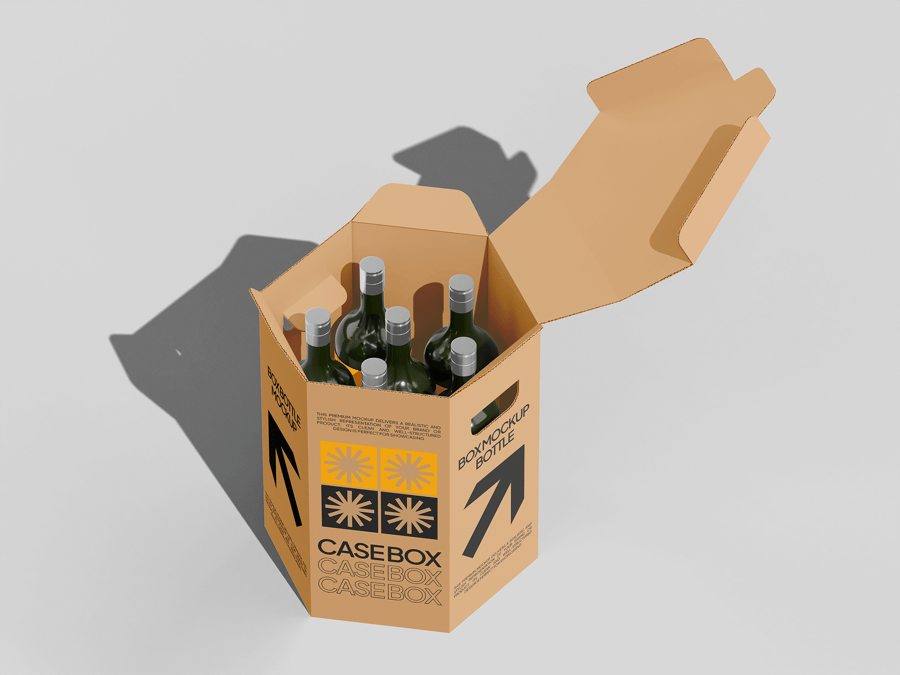 瓶子盒模型样机 (PSD) bottle case box mockup