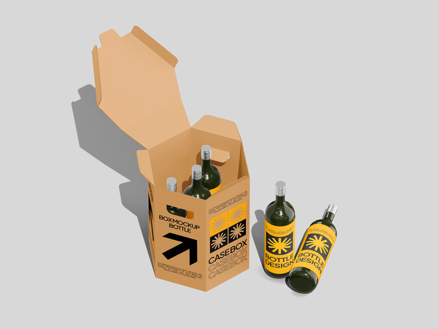 瓶子盒模型样机 (PSD) bottle case box mockup