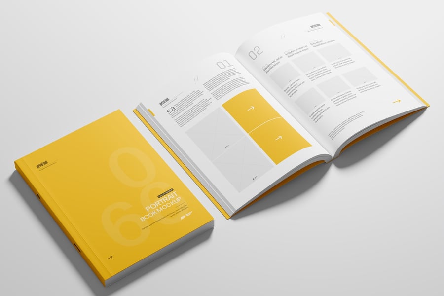 软编制肖像书模型集样机 (PSD) softcover portrait book mockup