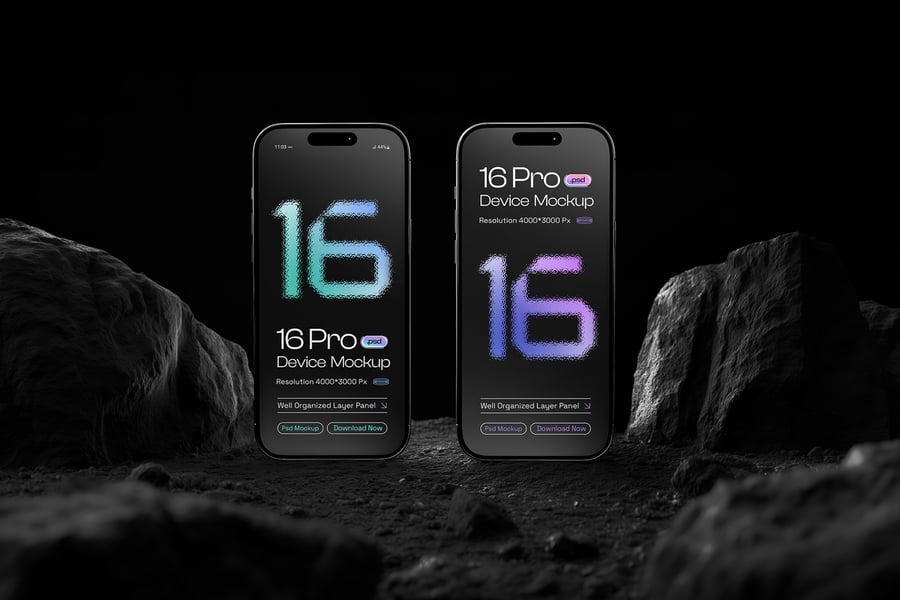 iPhone 16 Pro 手机模型集样机 (PSD)