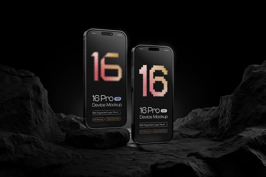 iPhone 16 Pro 手机模型集样机 (PSD)