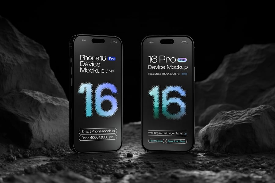 iPhone 16 Pro 手机模型集样机 (PSD)