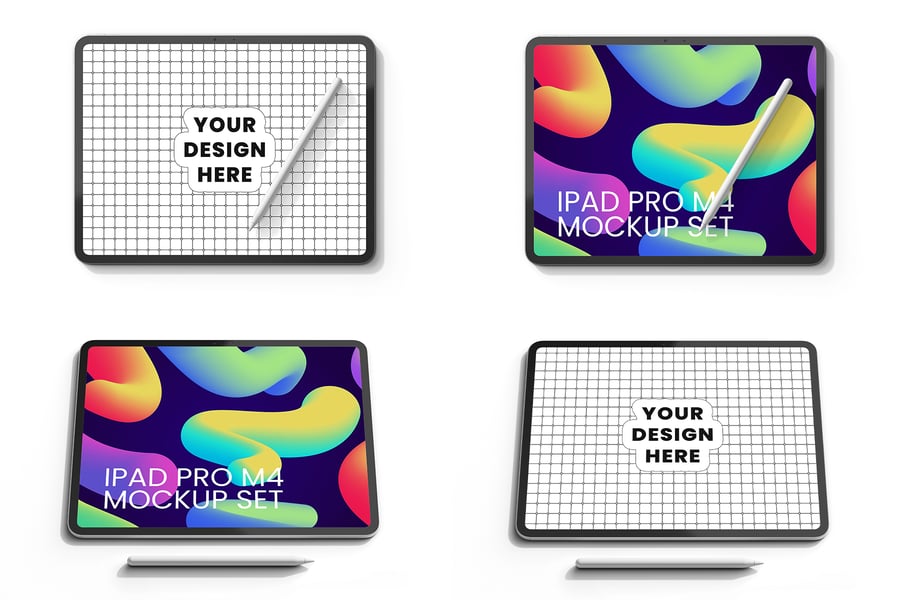 iPad Pro M4与触控笔模型样机 (PSD)