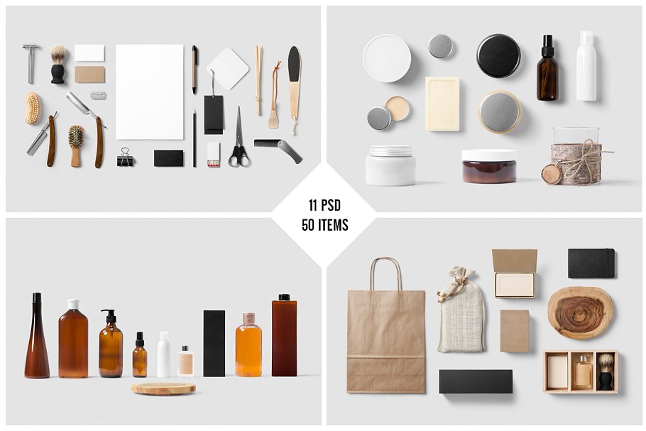 美发美容品牌VI样机模板 Barber & Cosmetics Branding Mock-Up