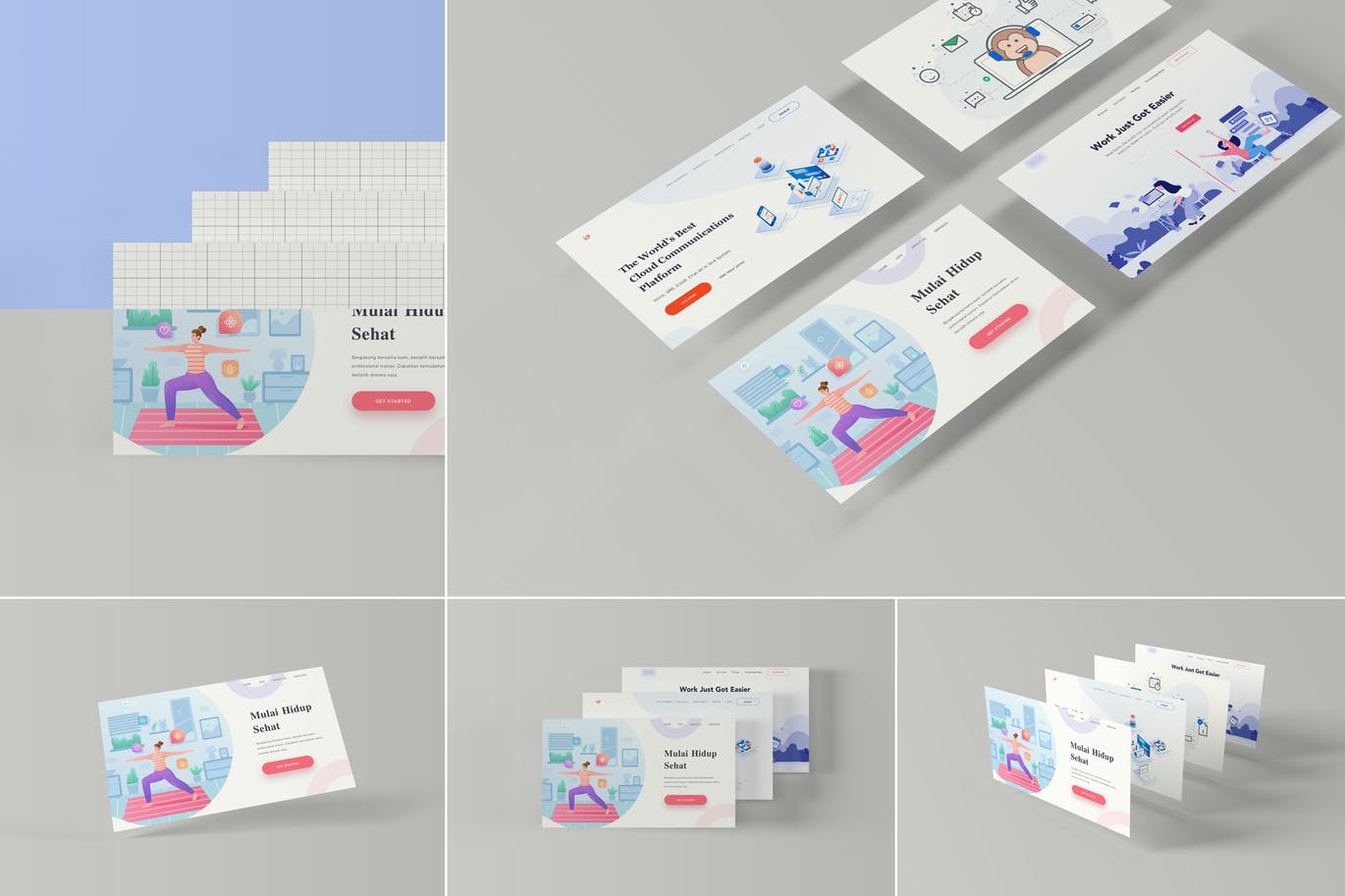 时尚高端3D立体2.5D等轴等距WEB UI样机展示模型mockups