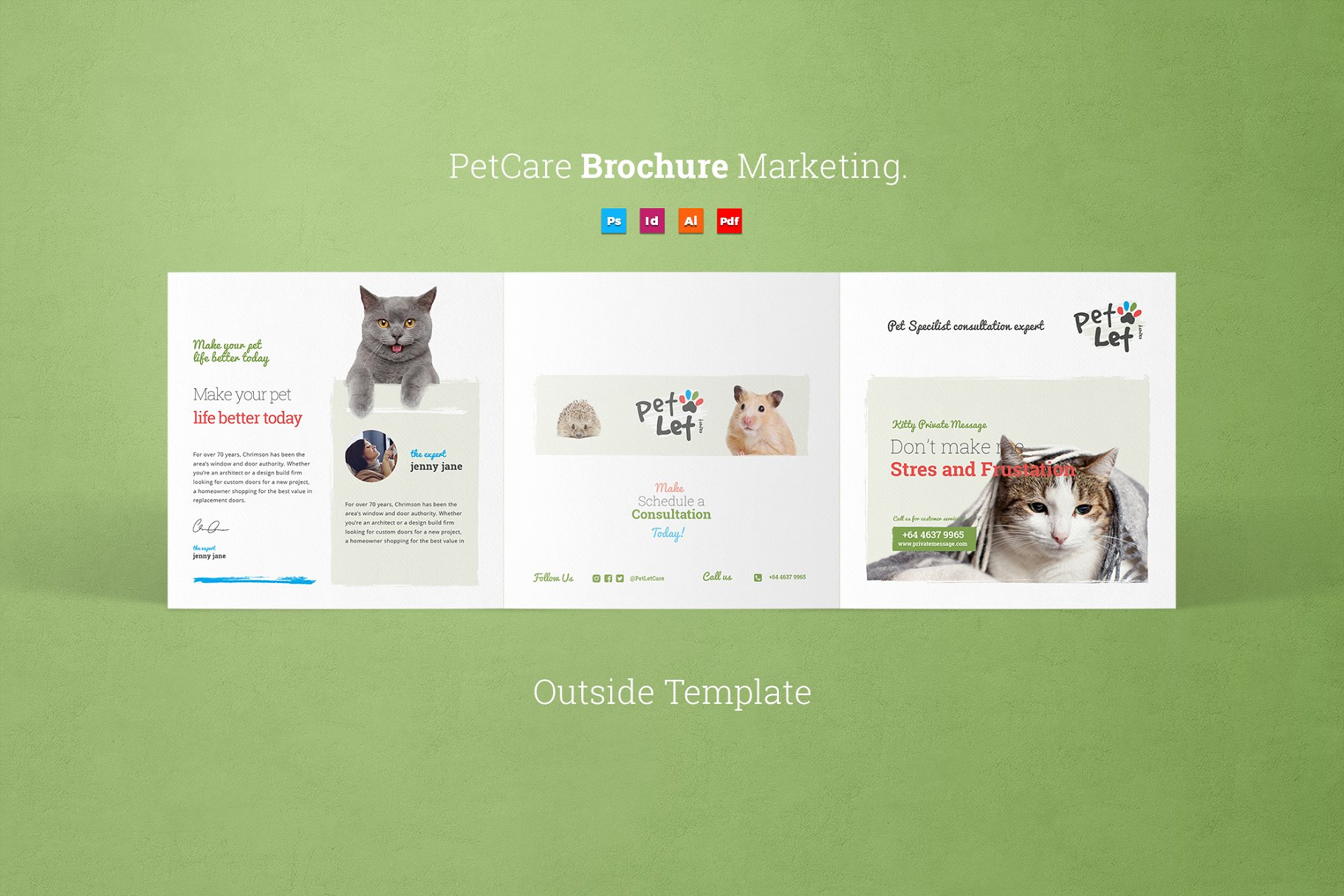 方形宠物画册模板 Pet Care Tri-Fold Brochure