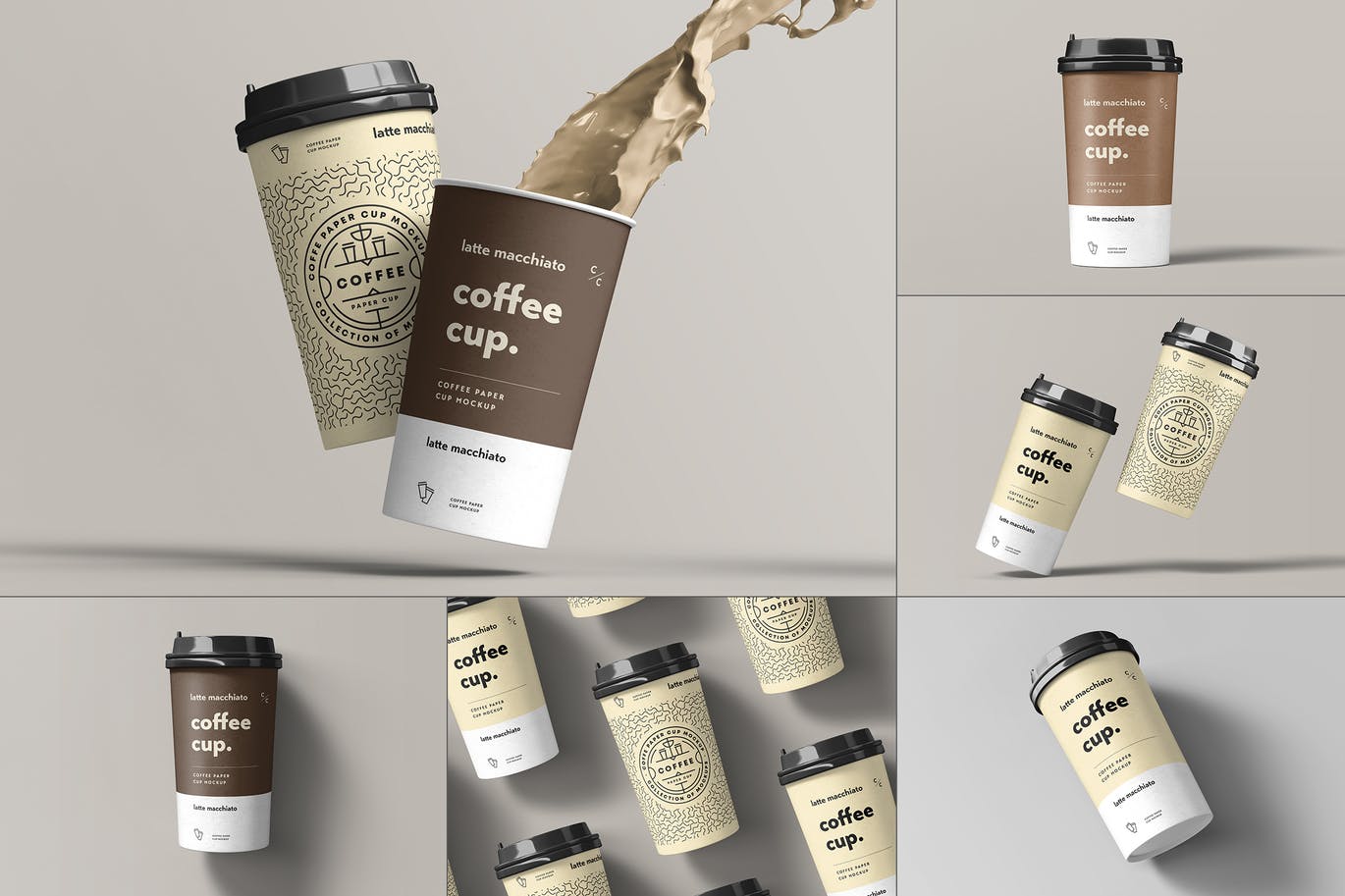 时尚高端专业的高品质逼真质感纸杯咖啡杯设计VI样机展示模型mockups