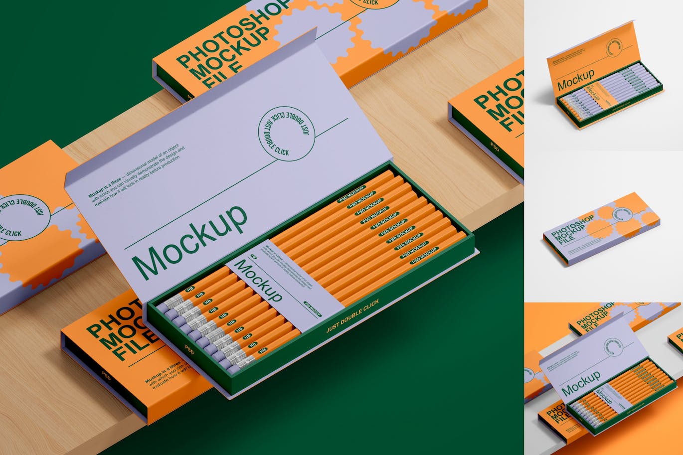 高品质的文具铅笔包装设计VI样机展示模型mockups