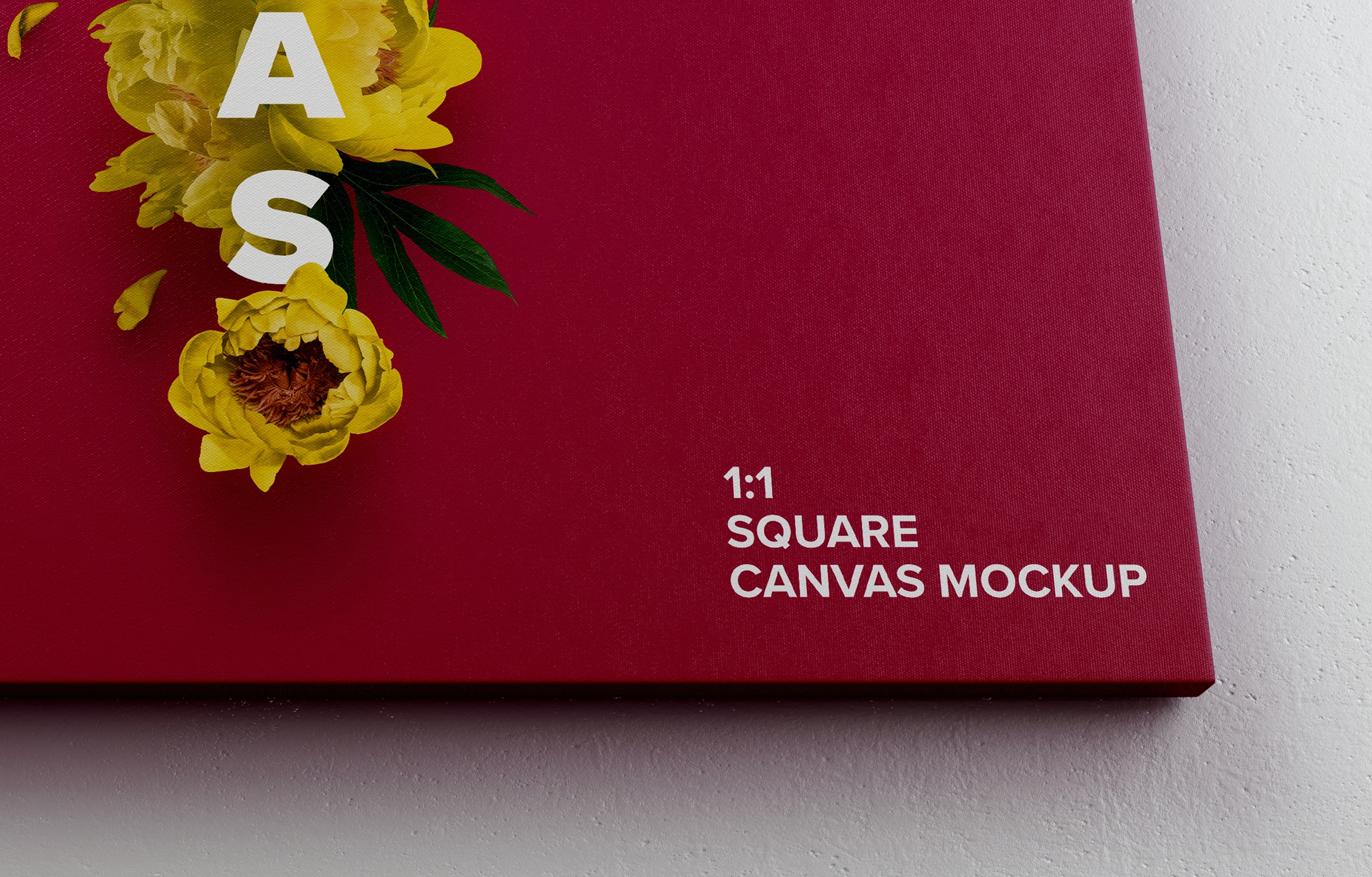 方形画框样机素材 Square Canvas Mockup Hanging on Wall, Bottom Front View