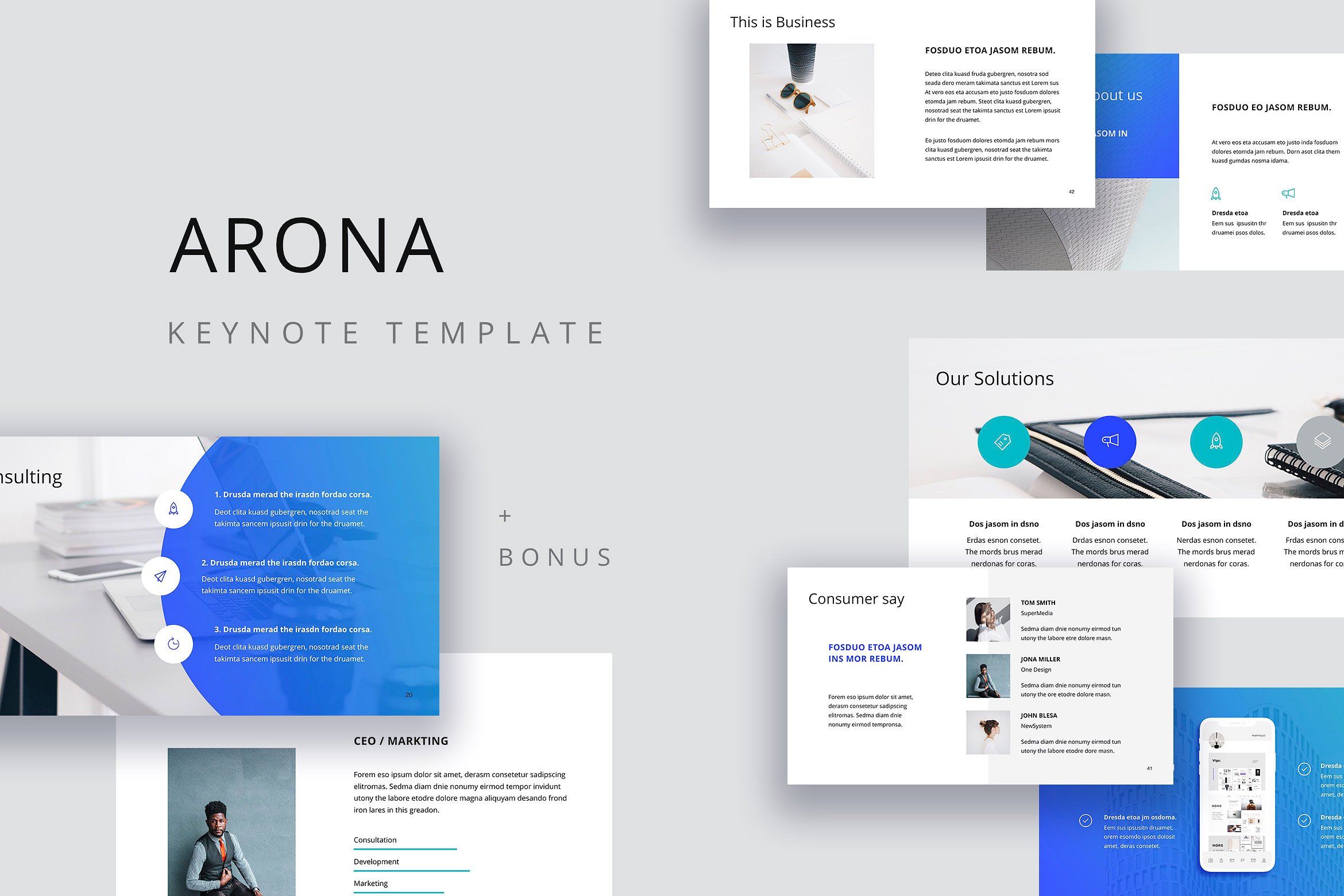 现代时尚Keynote幻灯片模板 ARONA – Keynote Template + 20 Photos