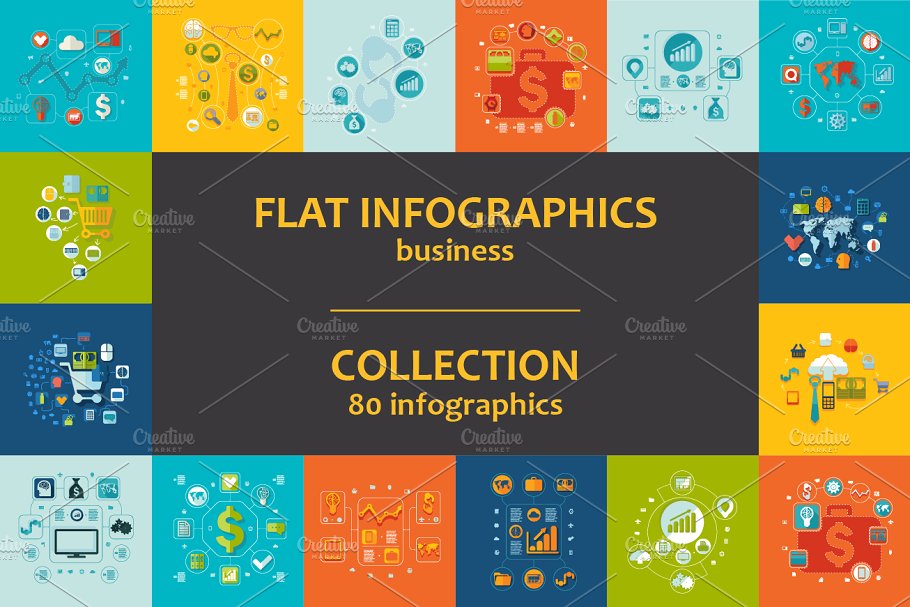 商业形象信息图表模板 80 BUSINESS FLAT infographics