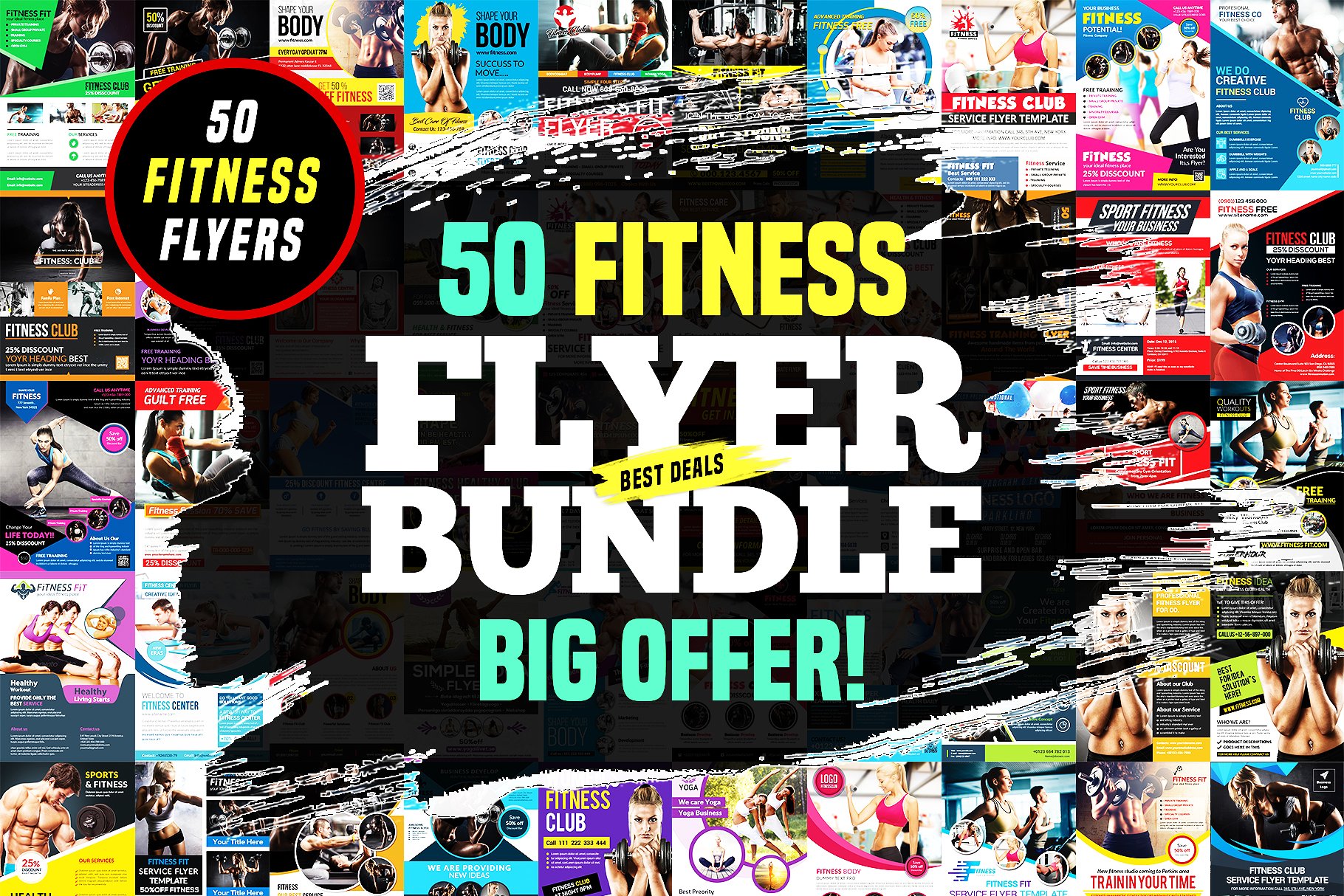 各种各样运动健身海报传单模板 Fitness Flyers Bundle Template